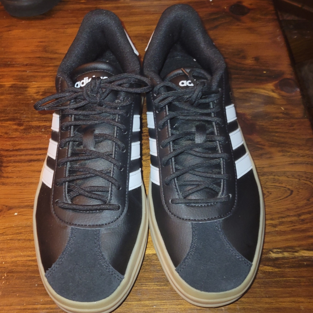 Adidas Women's Black Sneakers with White Stripes